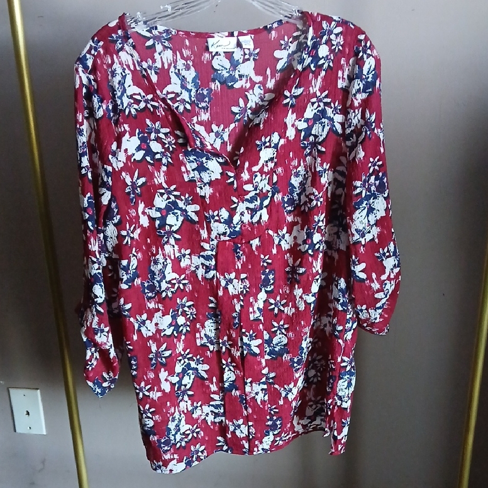 Kim Rogers Red Floral Blouse